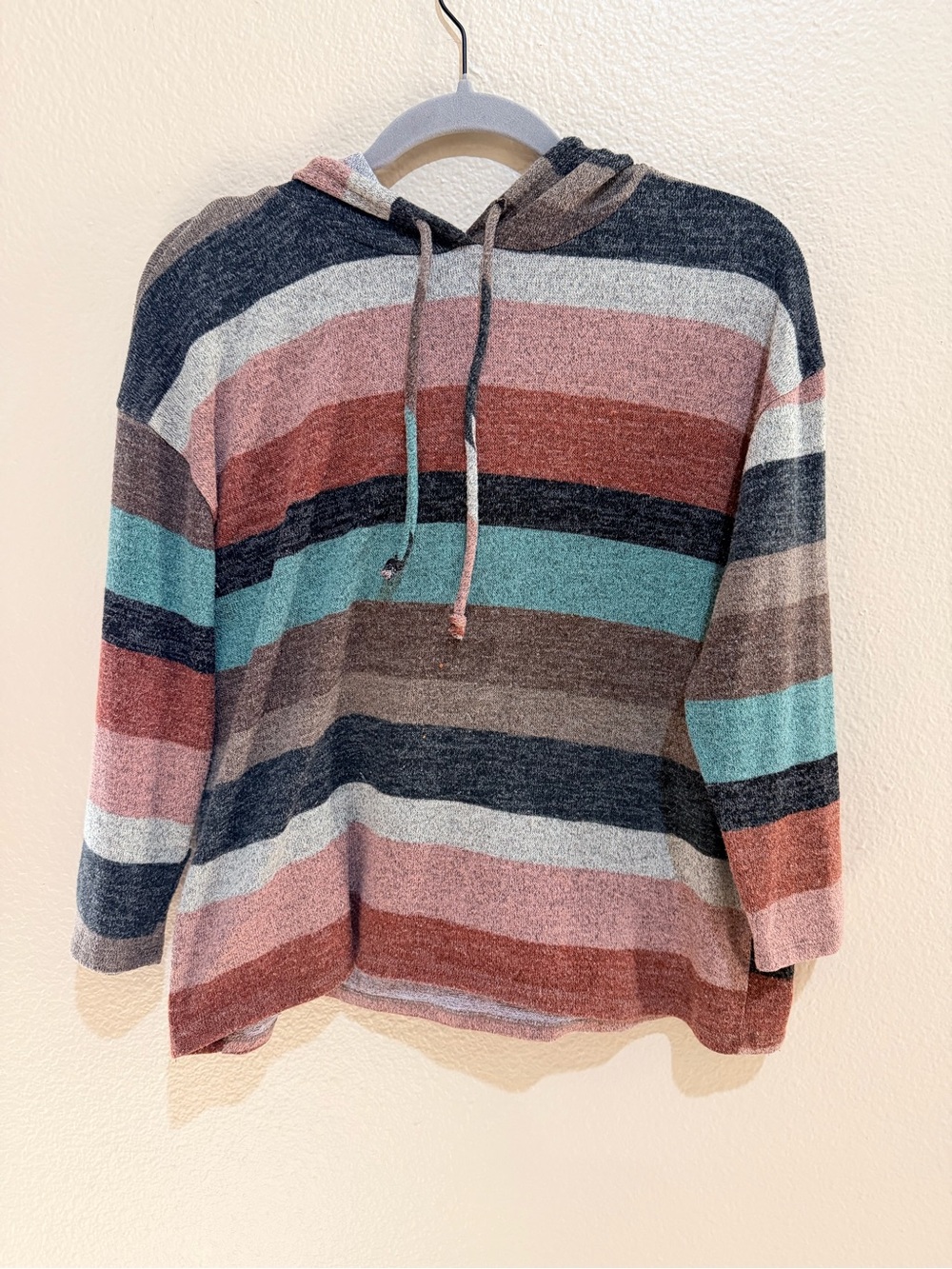 LAVISH Multicolor Striped Lightweight Knit Hoodie Sweatshirt Size L